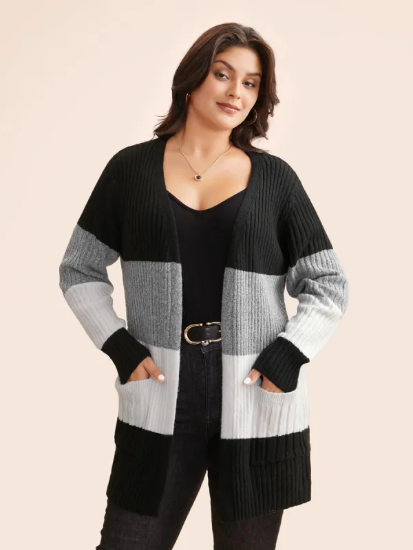 Colorblock Contrast Patched Pocket Cardigan sold by Bloomchic