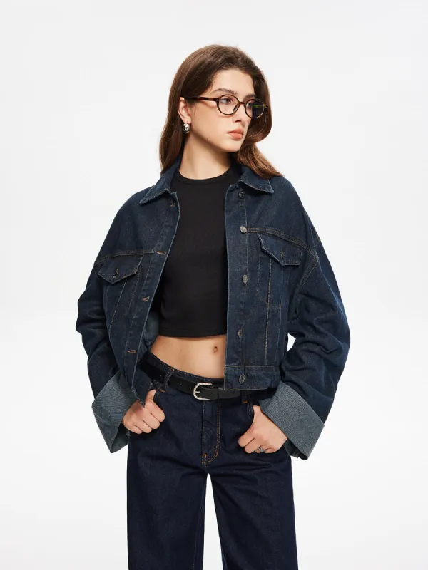 Retro Draped Denim Short Jacket sold by COMMENSE