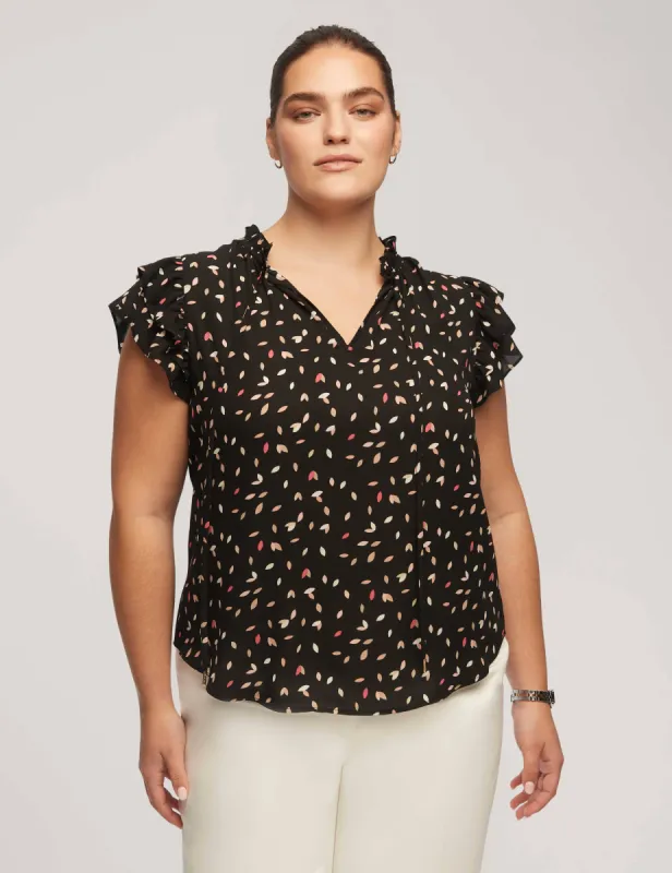 Plus Size Printed Sleeveless Ruffle Tie Blouse  - Sale sold by Anne Klein
