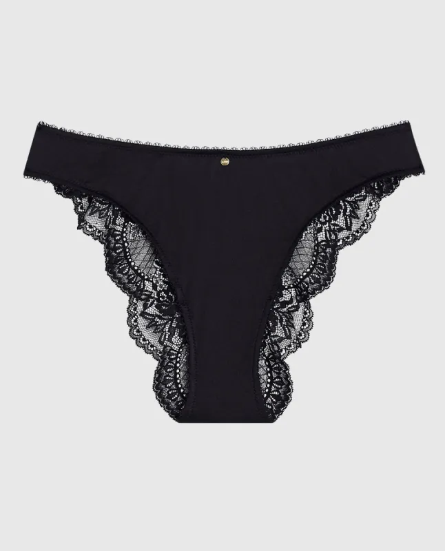 Cheeky Panty with Lace Back in Smoulder Black sold by La SENZA