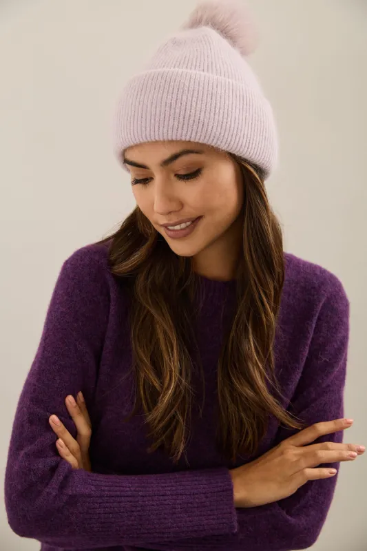 Angora melange beanie with rem sold by Tristan Style