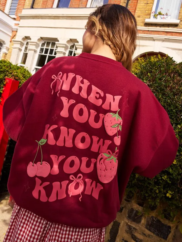 When You Know You Know Sweatshirt in Burgundy sold by Skinnydip London