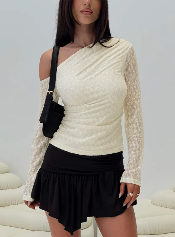 Beller Long Sleeve Lace Top Cream sold by Princess Polly