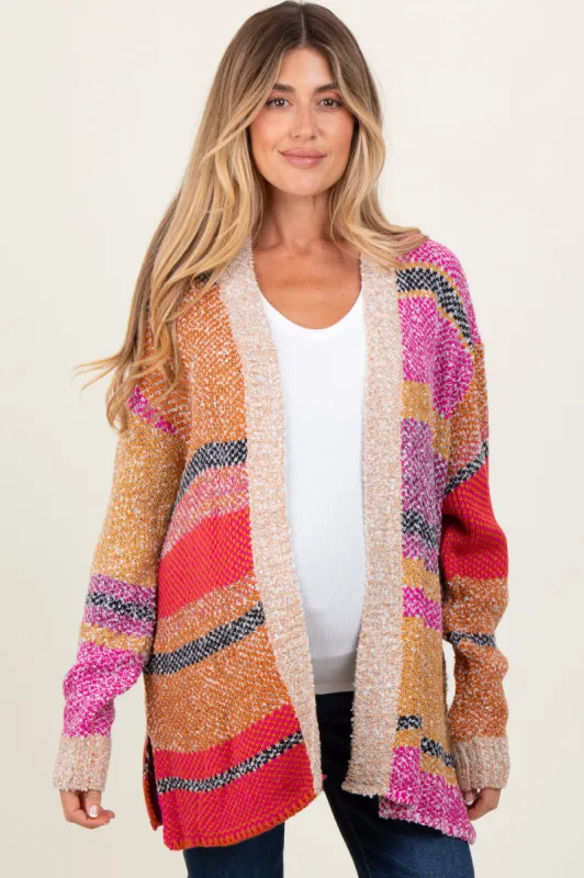 Fuchsia Oversized Colorblock Stripe Maternity Cardigan sold by Pinkblush