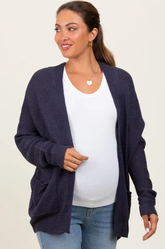 Navy Pocketed Open Maternity Cardigan sold by Pinkblush