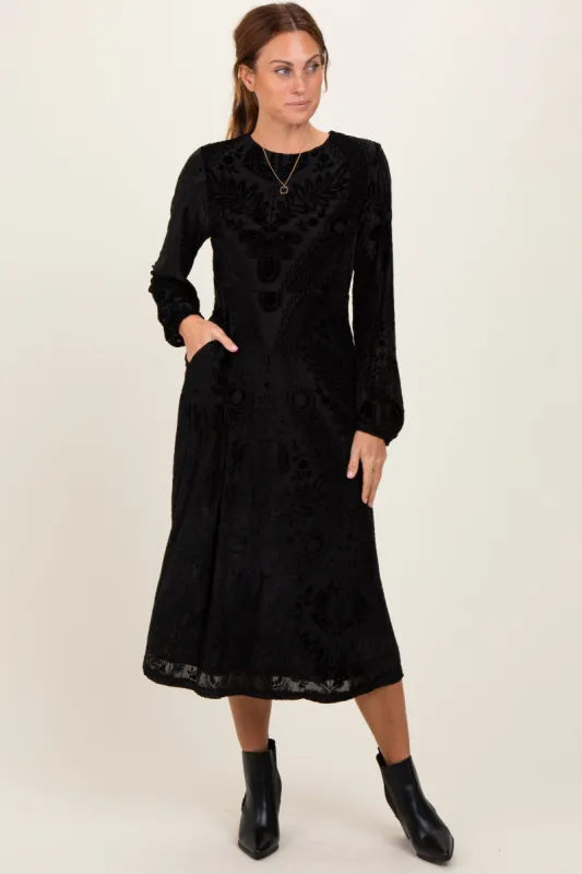 Black Velvet Damask Midi Dress sold by Pinkblush