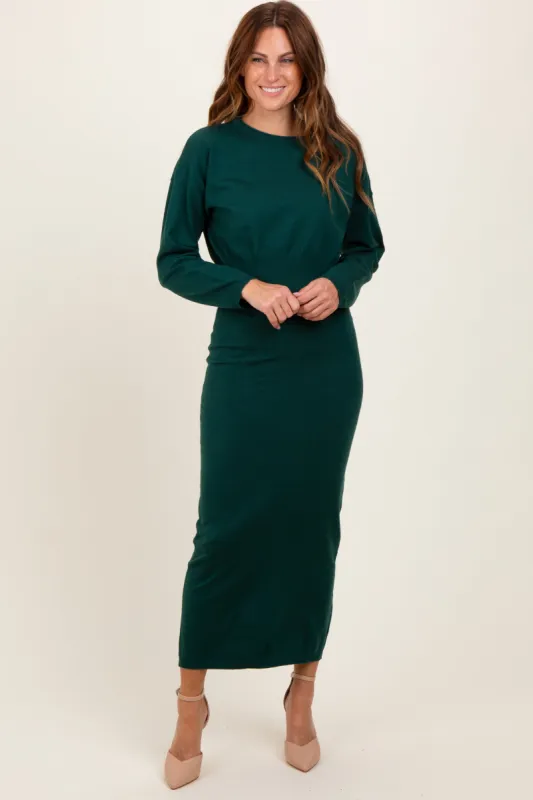 Forest Green Knit Midi Skirt Sweater Set sold by Pinkblush