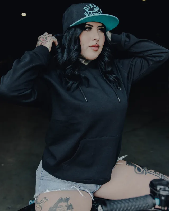 Women's Gray Crest Lightweight Pullover Hoodie - Black sold by Dixxon