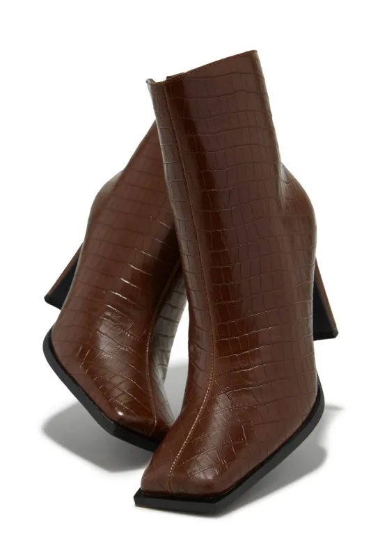 Laylah Ankle Boots - Brown Croc sold by Miss Lola
