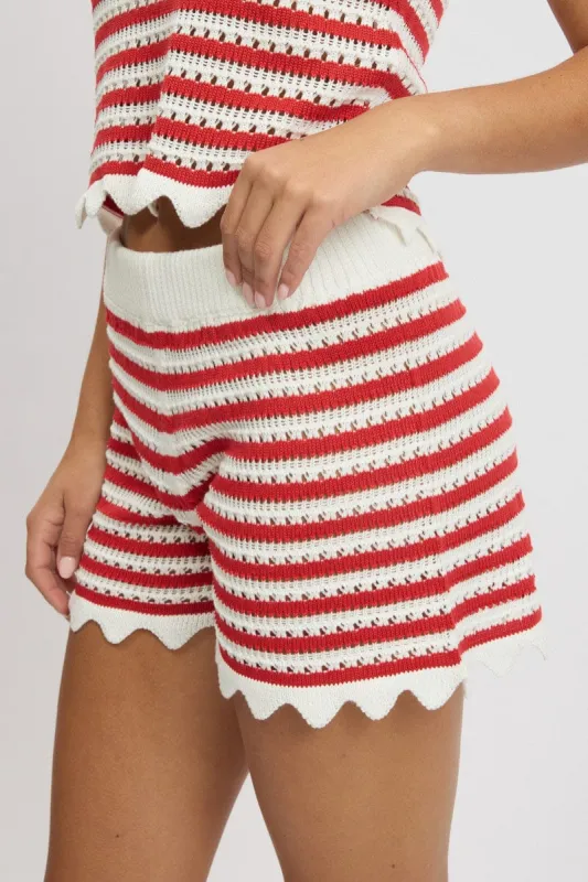 Red Stripe Knit Shorts Elasticated Waist sold by Ally Fashion