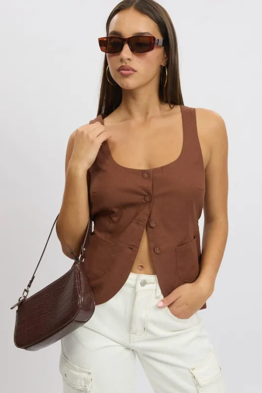 Brown Linen Vest Tailored sold by Ally Fashion