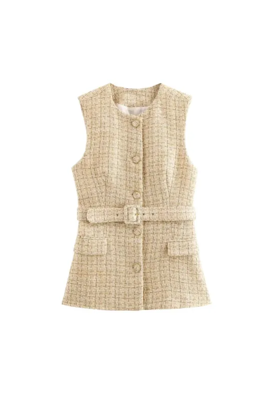 'Emilia' Textured Sleeveless Vest with Belt sold by Goodnight Macaroon