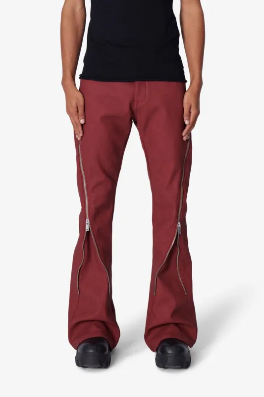 D519 Leather Zipper Flare Pants - Red sold by MNML