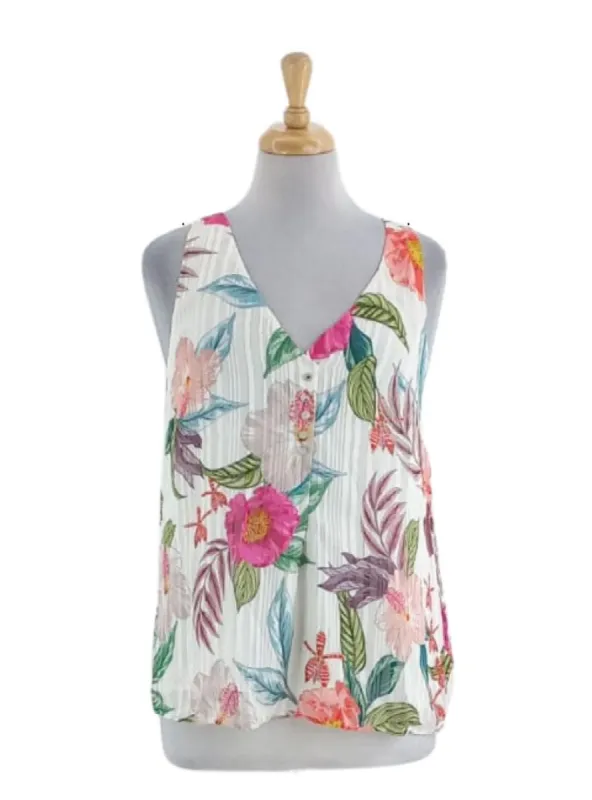 DETAILED FLORAL V-NECK SLEEVELESS BLOUSE sold by FBO