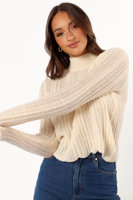 Wynford Scallop Edge Knit Sweater - Cream sold by Petal & Pup