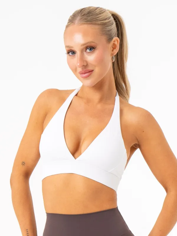 NKD Halter Sports Bra - White sold by Ryderwear