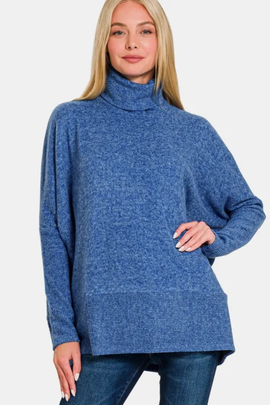 Zenana Full Size Brushed Melange Hacci Turtleneck Sweater sold by Charming Charlie