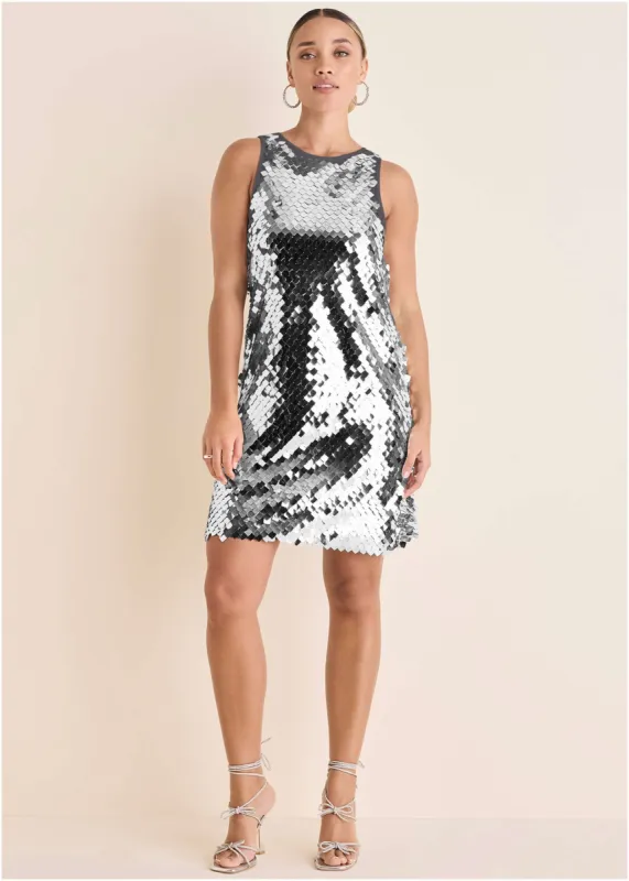 Mirror Sequin Mini Dress - Silver sold by VENUS