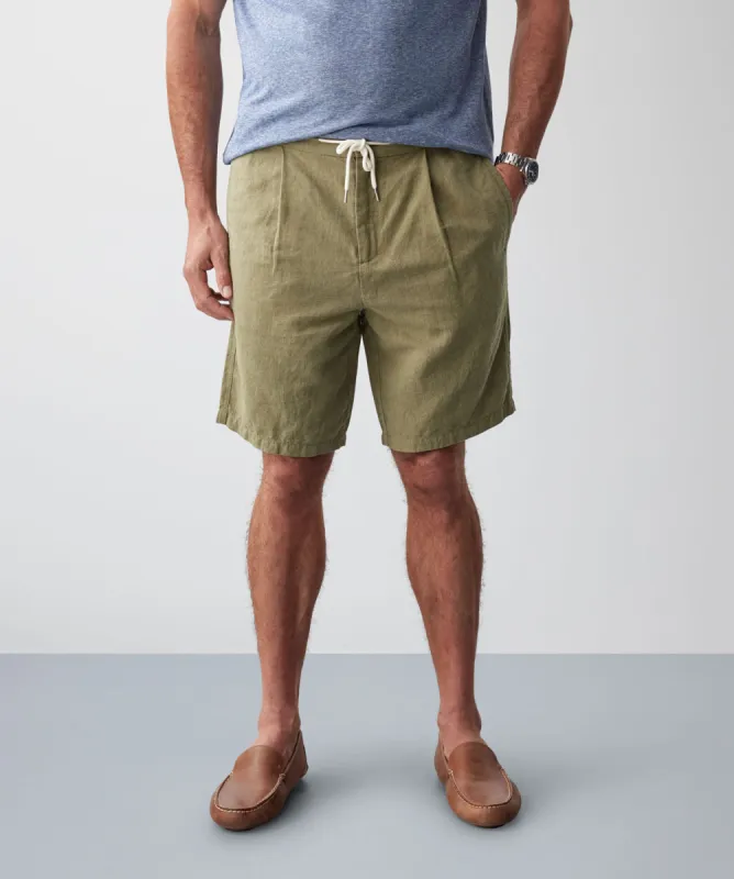 Drawstring Linen Blend Shorts - Moss sold by GAZMAN