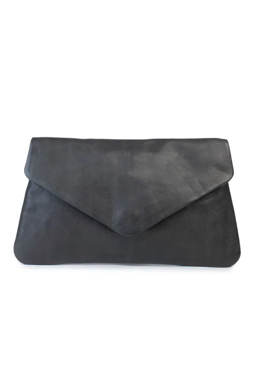 Riley Charcoal Leather Clutch sold by Blue Bungalow