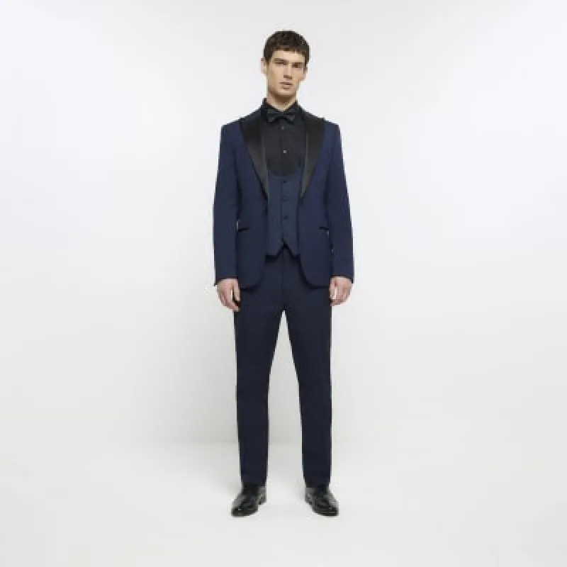 Navy Slim fit Tuxedo suit trousers sold by River Island