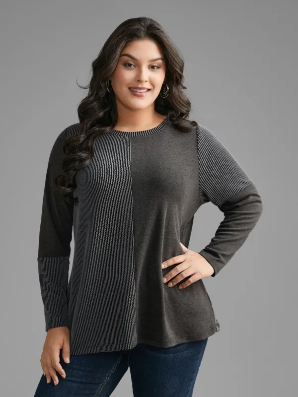 Round Neck Textured Patchwork T-shirt sold by Bloomchic