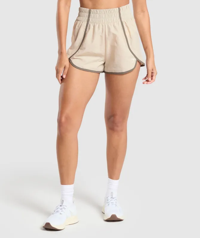 Gymshark Retro Waistband Shorts - Cream Beige/Camo Brown sold by Gymshark