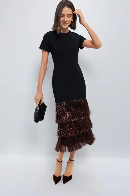 Black & Bronze Metallic Fringe Francie Short Sleeve Maxi Dress sold by Tuckernuck