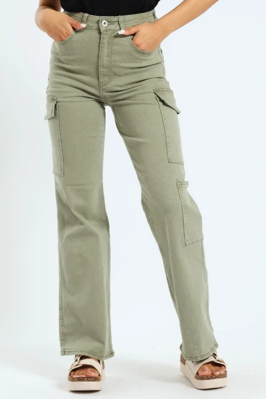 Stretch Twill 90's Cargo Denim - Sage sold by Edgars