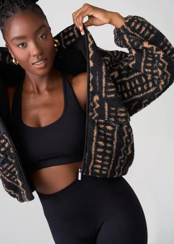 Sisi Women's African Print Teddy Fleece Jacket (Tan Tribal Lines) sold by D'iyanu