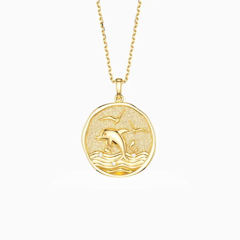Promised Land Ocean’s Dance Dolphin Pendant Necklace sold by Vanimy Jewelry