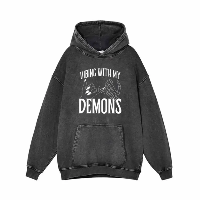 Vibing With My Demons Vintage Washed Hoodie sold by GTHIC