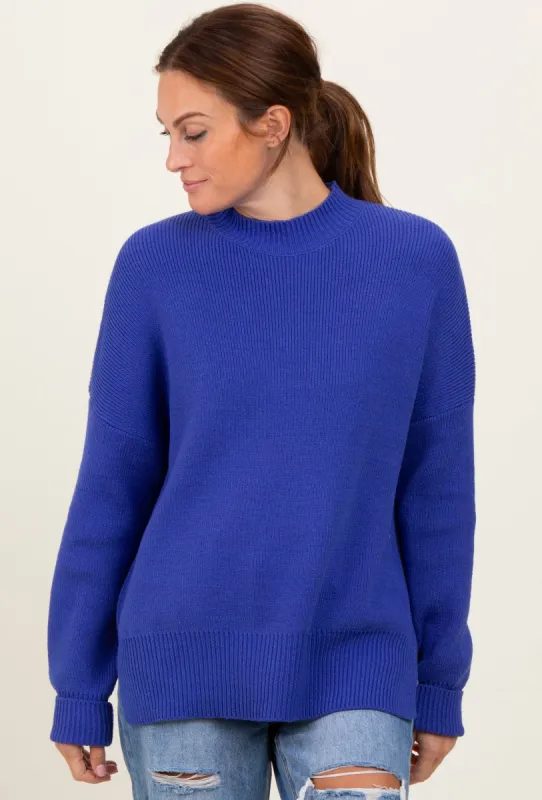 Royal Blue Mock Neck Basic Sweater sold by Pinkblush