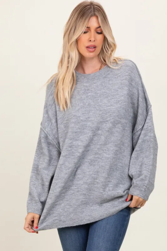 Heather Grey Oversized Crewneck Melange Knit Sweater sold by Pinkblush