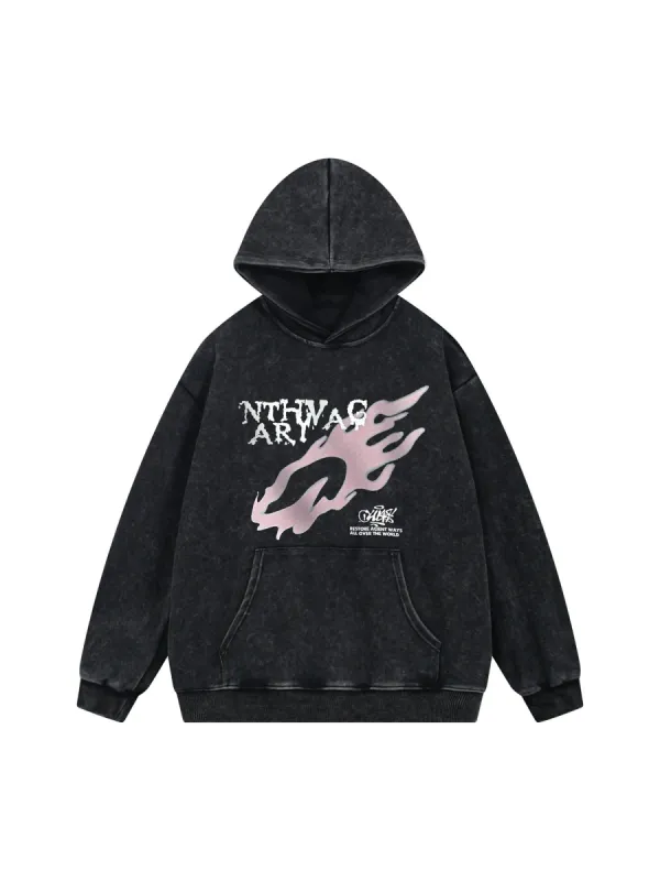 Thesupermade Washed Flame Printed Hooded Fleece Sweatshirt sold by Thesupermade