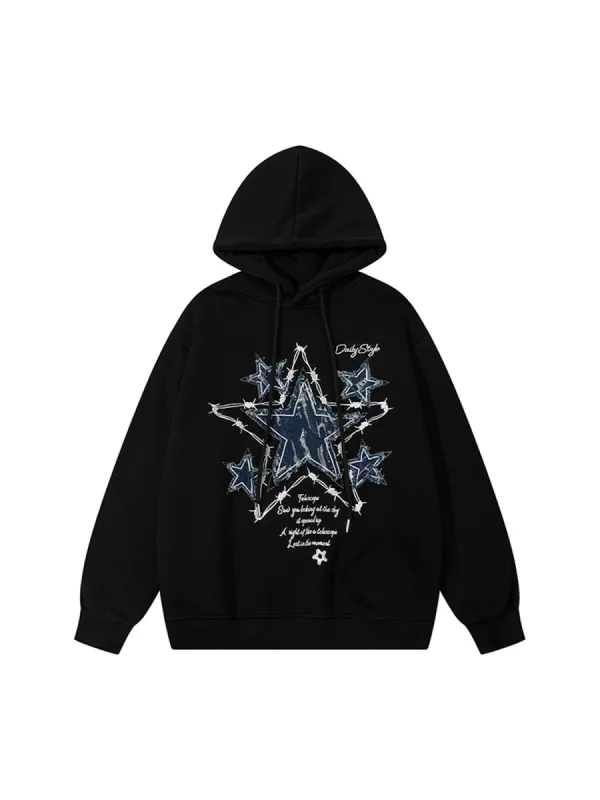 Thesupermade Star Patch Embroidered Hooded Fleece Sweatshirt sold by Thesupermade