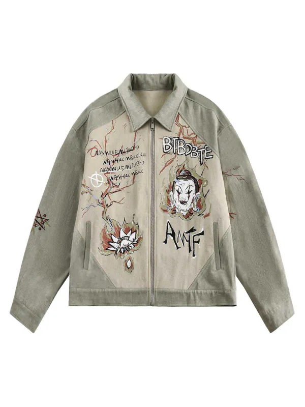 Thesupermade Graffiti Patchwork Lapel Denim Jacket - 2224 sold by Thesupermade
