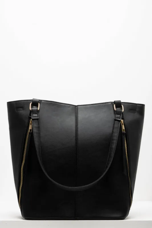 Black Diagonal Zippers Tote Bag sold by Ackermas
