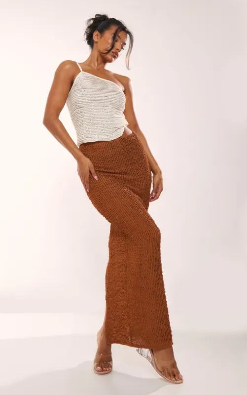 Chocolate Textured Jersey Maxi Skirt sold by Pretty Little Thing