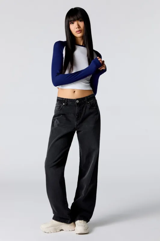 Black Wash Slouchy Straight Leg Jean sold by Charlotte Russe