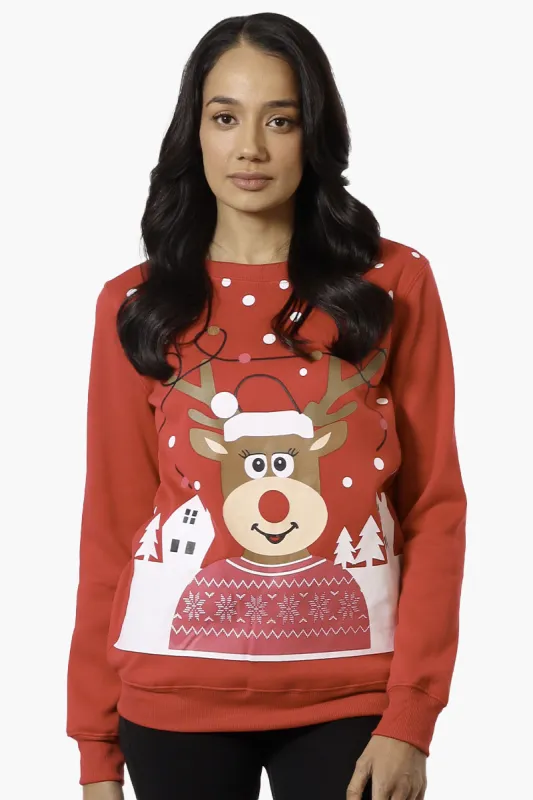Ugly Christmas Sweater Reindeer Print Christmas Sweater - Red sold by Fairweather