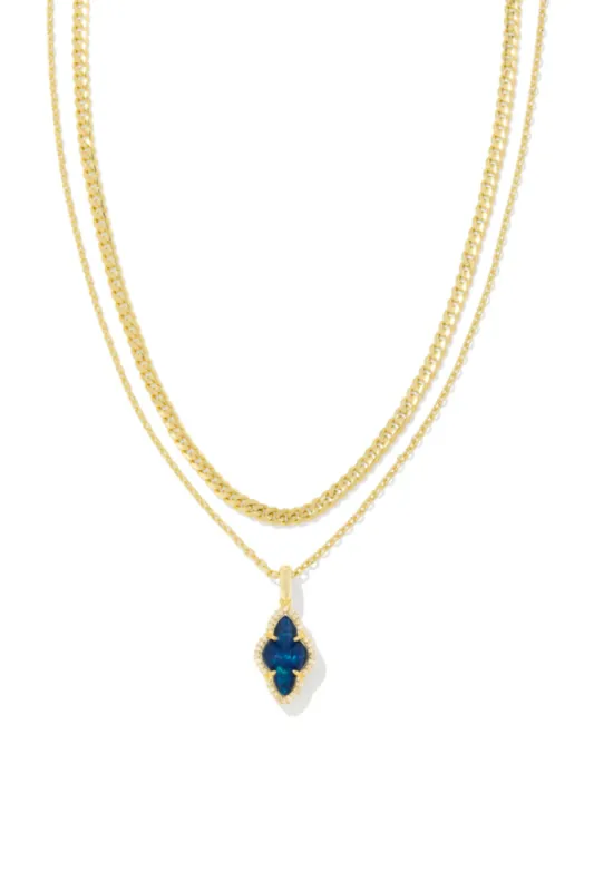 Kendra Scott Abbie Gold Pave Frame Large Long Pendant Necklace in Navy Abalone | 9608875388 sold by Glik’s