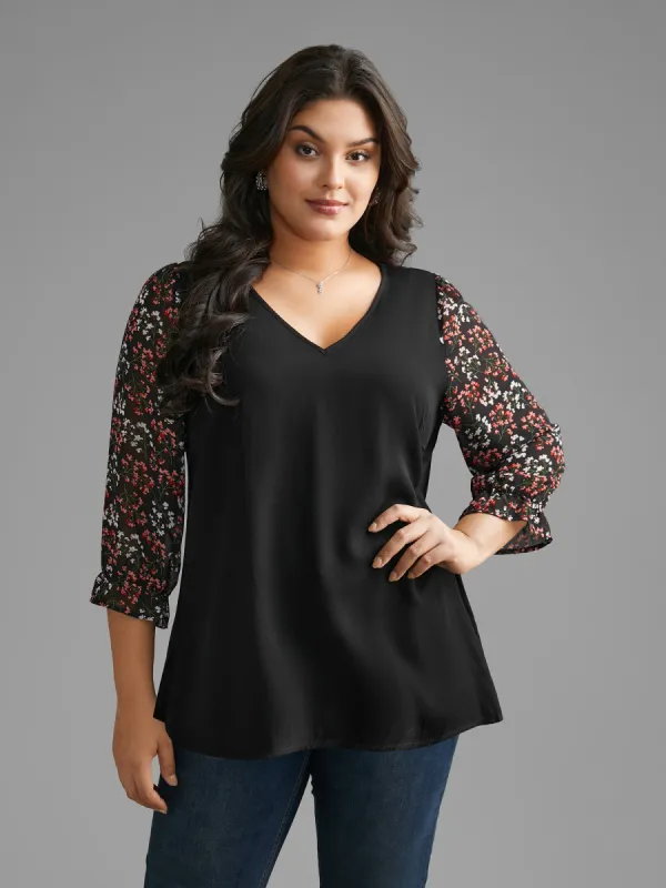V Neck Ditsy Floral Patchwork Blouse sold by Bloomchic