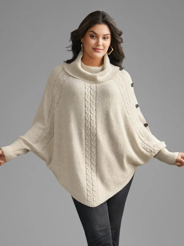 Turtleneck Cable Knit Asymmetrical Hem Pullover sold by Bloomchic