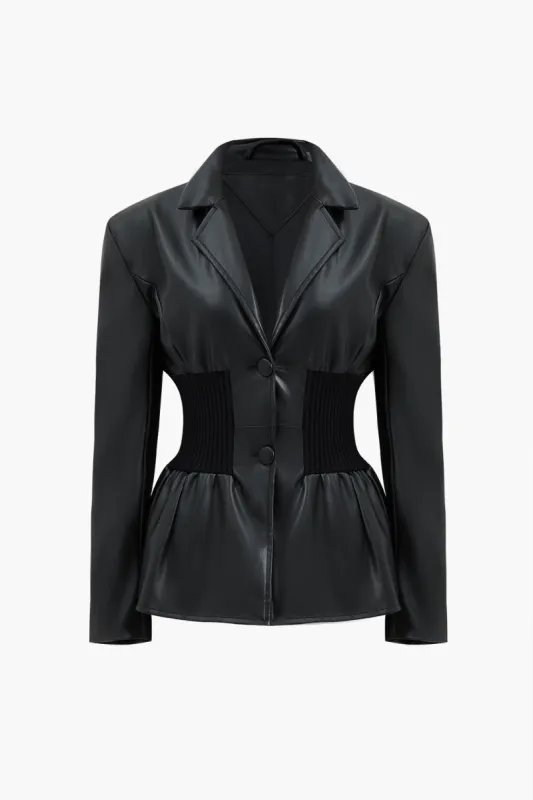 Faux læder knap patchwork blazer sold by Micas