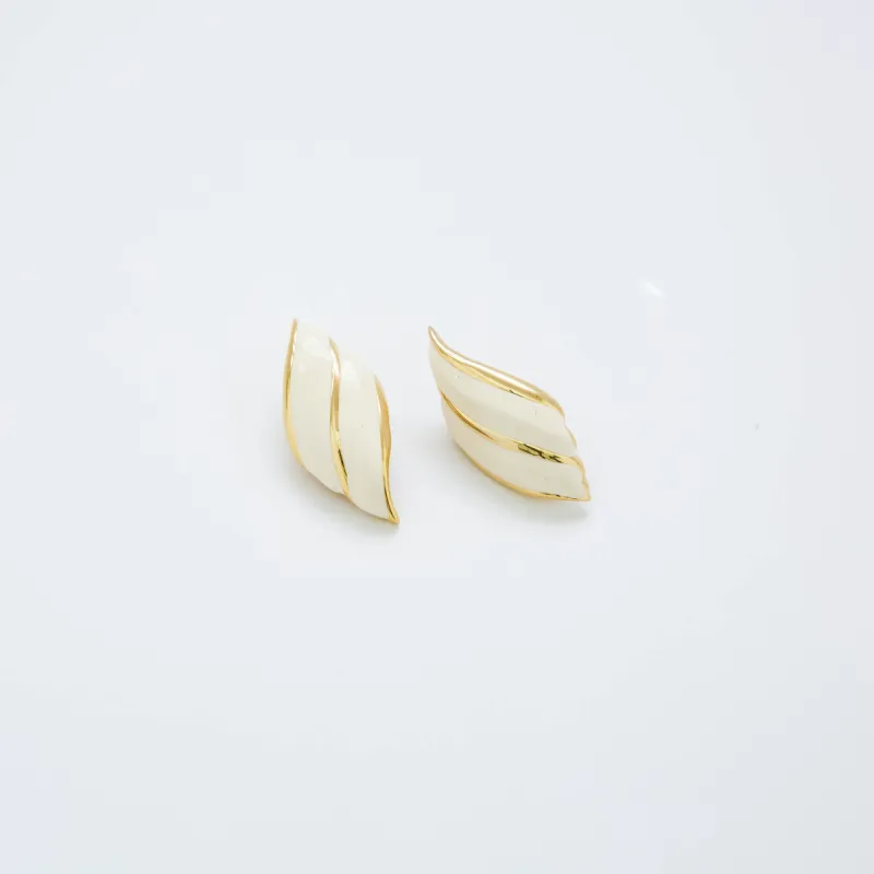 Vintage Off-White and Gold Wave Earrings sold by Admiral Row