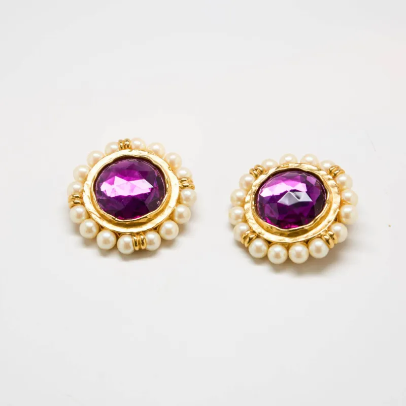 Vintage Blanca Purple Rhinestone and Pearl Earrings sold by Admiral Row