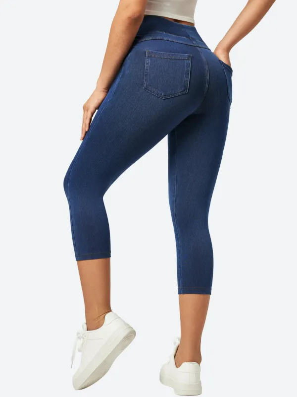 IUGA FlexDenim® High Waisted Pull On Capri Jeans With Pockets sold by IUGA