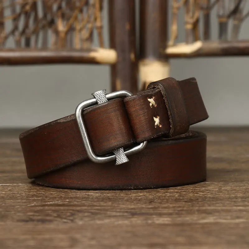 Retro Distressed Adjustable Smooth Buckle Leather Belt sold by FloralTrip