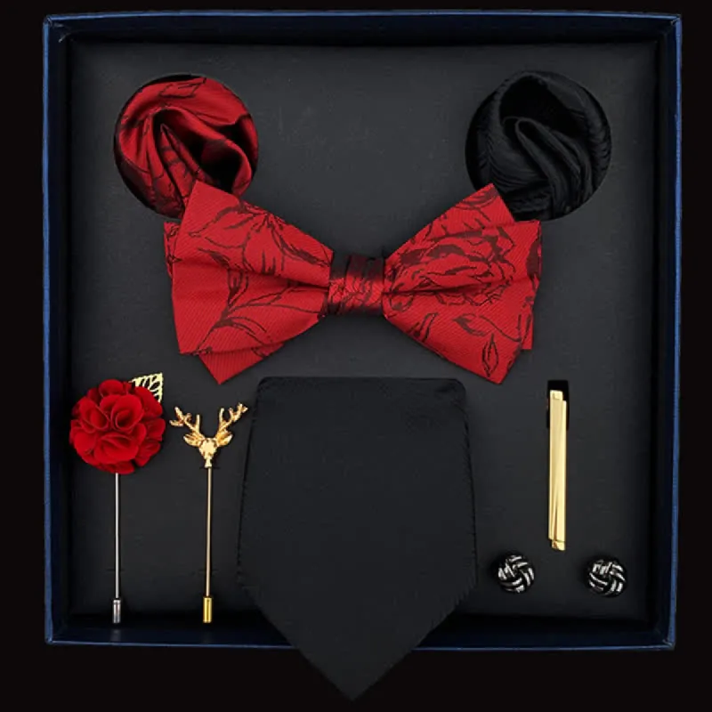 8Pcs Men's Noble Black & Red Floral Bow Ties Gift Box sold by FloralTrip